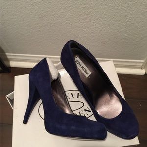 Blue suede heels